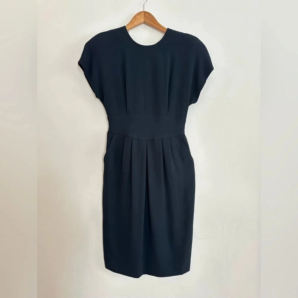 Vintage Liz Claiborne Dress Size 6 Black Knee Length Short Sleeve Cut Out - Picture 1 of 10